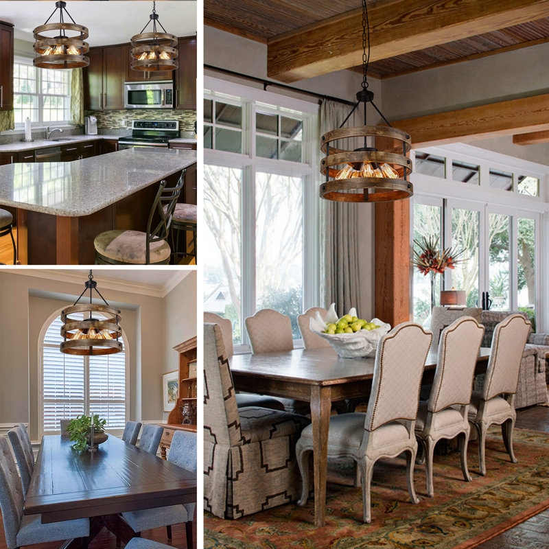 Williston Farmhouse Rustic Wood Chandelier Light,5Light Pendant